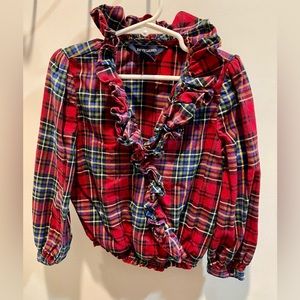 Ralph Lauren Girls Plaid Ruffle Blouse Size 5